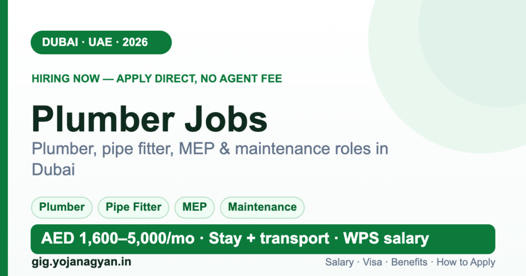 Plumber Jobs in Dubai 2026 — salary, visa and how to apply
